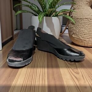 Donald J Pliner Mynne Black Leather Slingback Wedge Sandals Womens 8.5 Preppy